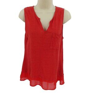 Sanctuary Women Small Solid Red All Linen Sleeveless One Pocket Tank Top Shirt